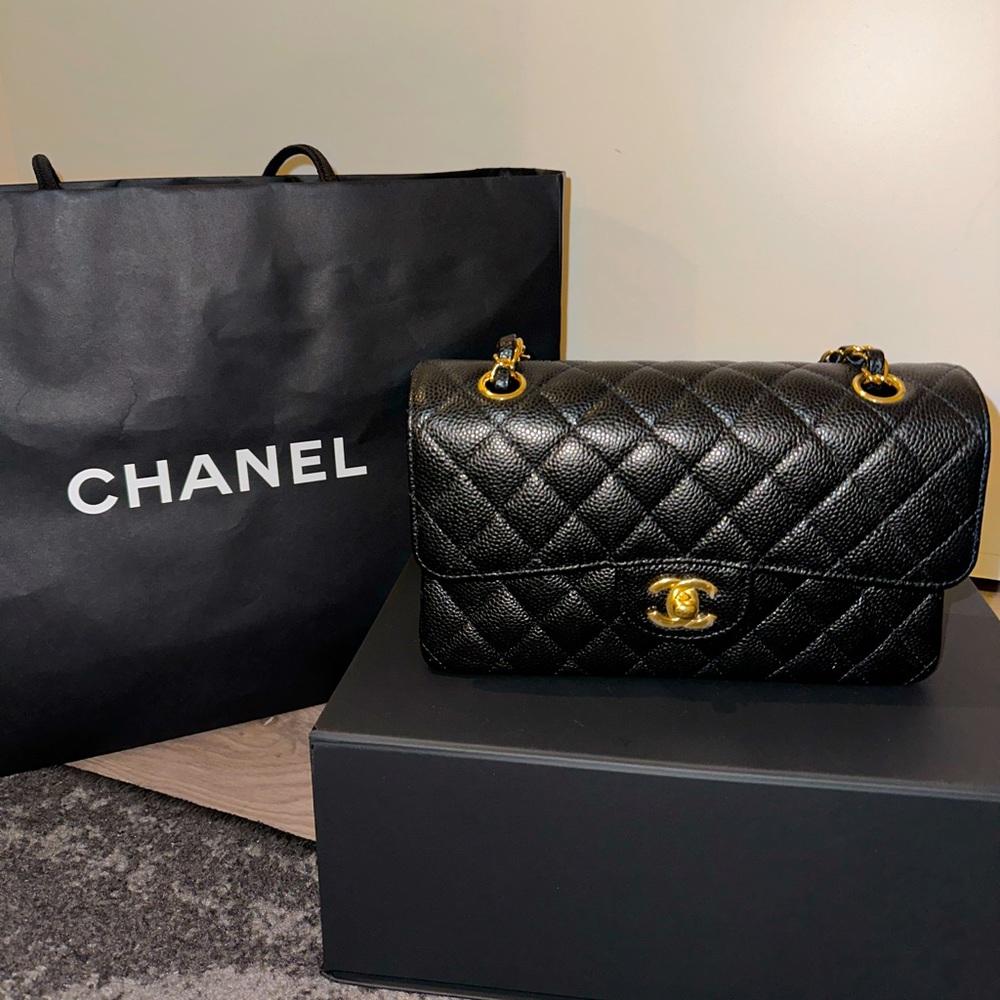 CHANEL Small Classic Flap Black Caviar Gold Hardware